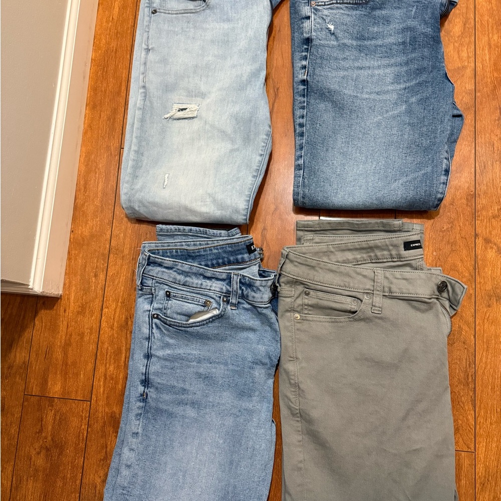 Express Men's Light Blue and Gray Slim Jeans 34X32